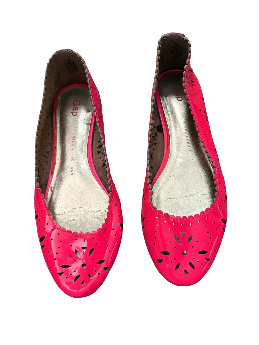 GAP Women's Bright Neon Hot Pink Patent Leather Laser-Cut Ballet Flats